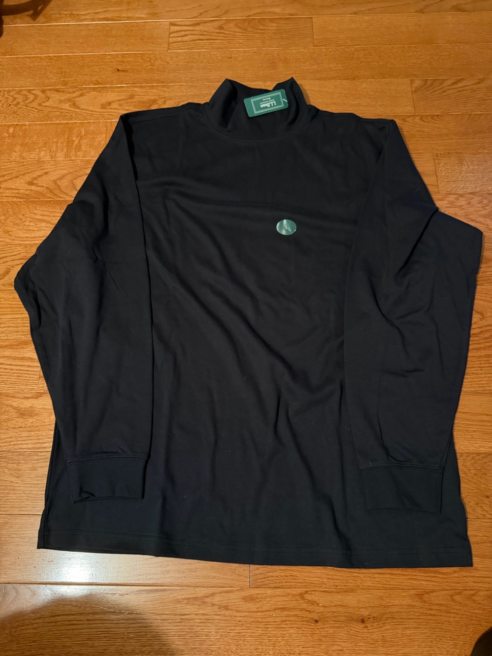 NWT LL Bean Shirt Mens Sz L Navy Long Sleeves Mock Neck Traditional Fit Cotton
